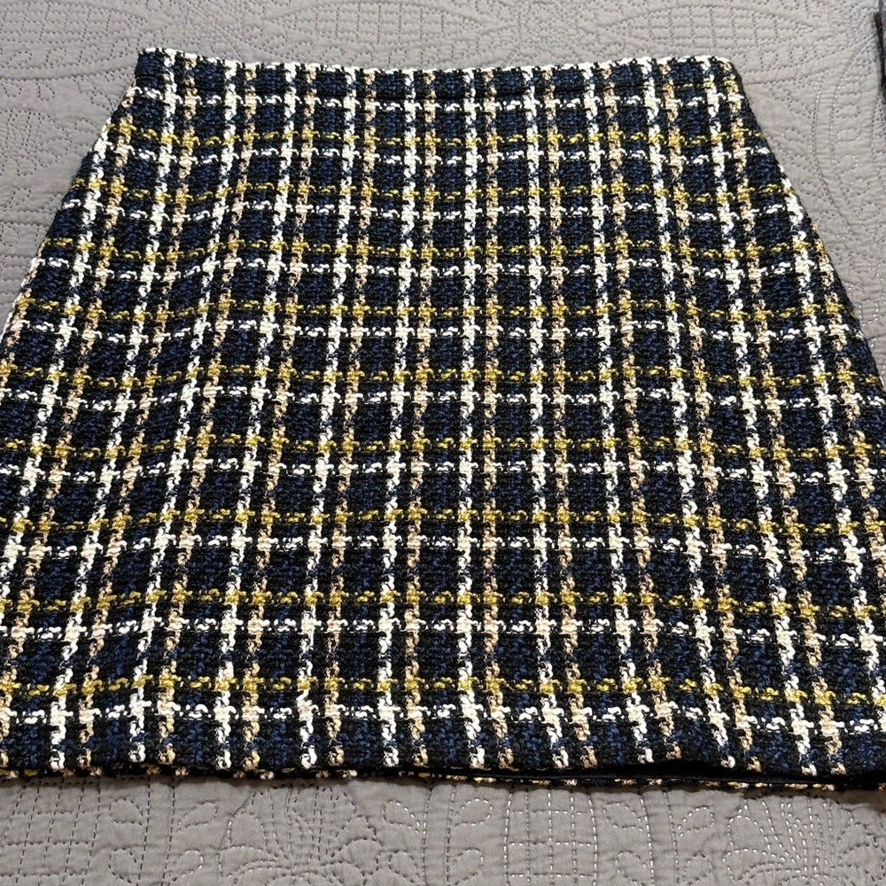 Ann Taylor Plaid Pencil Skirt - Black, White, Yellow, Navy